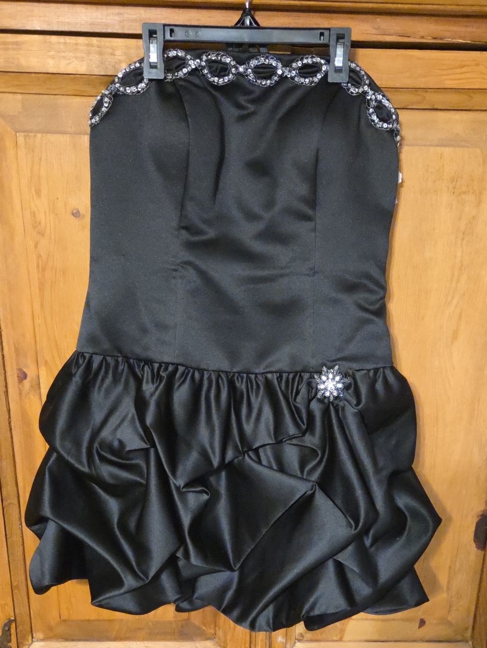 Mori Lee Black Strapless Cocktail Dress with Beaded Trim